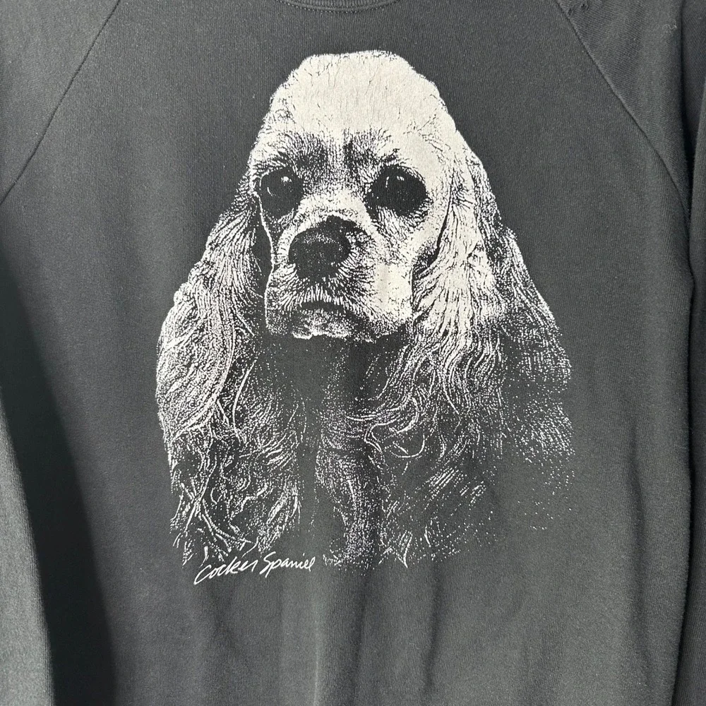 Vintage Cocker Spaniel Dog Sweatshirt Women Large Black White Graphic Distressed - Picture 3 of 10